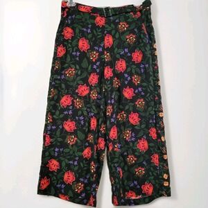 Joie Dark Floral Palazzo Pants Size L x 24 High Rise Wide Leg Belted Boho Resort